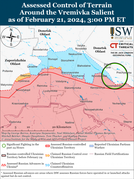  Российские войска пытаются продвинуться возле Роботы /p></p>
<p>Недавно российские войска подтвердили продвижение в западной части Запорожской области. Видео с геолокацией, опубликованное 21 февраля, показывает, что российские войска продвинулись в западной части Роботиного.</p>
<p>Дополнительные кадры с геолокацией, опубликованные 21 февраля, указывают на то, что российские войска также продвинулись к западу от Вербового (на восточнее Роботиного).</p>
<p>Позиционные бои продолжались вблизи Вербового, Роботиного и Малой Токмачки (к северо-востоку от Роботиного и к юго-востоку от Орехова).</p>
<p><em>Срочные и важные сообщения о войне России против Украины читайте на канале РБК-Украина в Telegram.</em></p>
<p><!--noindex--></p>
<p><a rel=