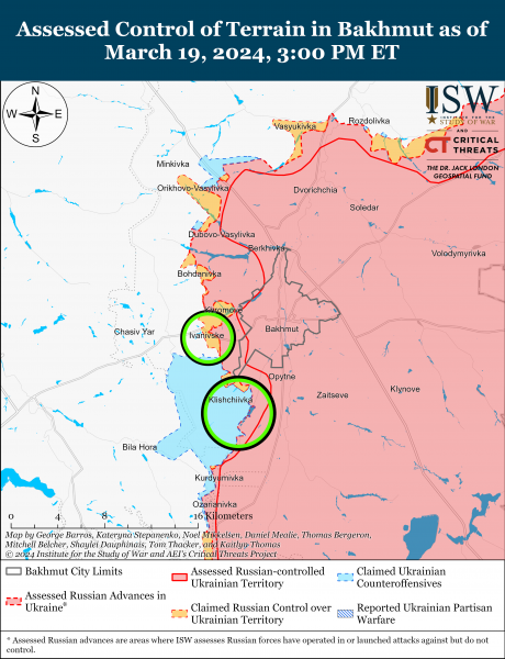  удерживают позиции на Бахмутском направлении во время упорных боев: карты ISW 