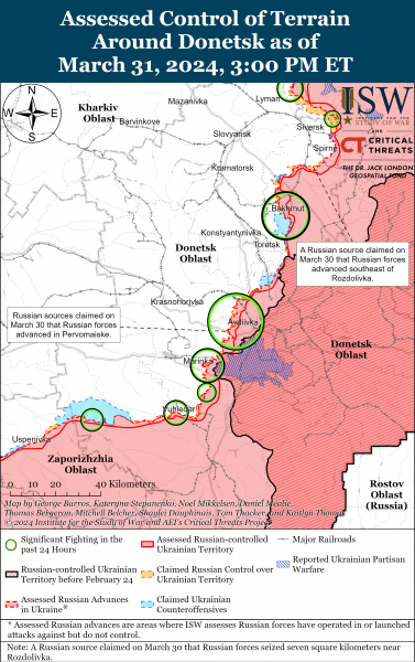  Русский атаки по направлению Временного Яра: карты ISW 