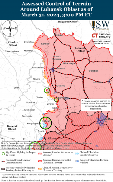  Российские войска концентрируют атаки по направлению Временного Яра: карты ISW 