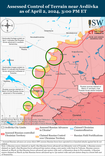 Русские атакуют на несколько направлений карты ISW 
