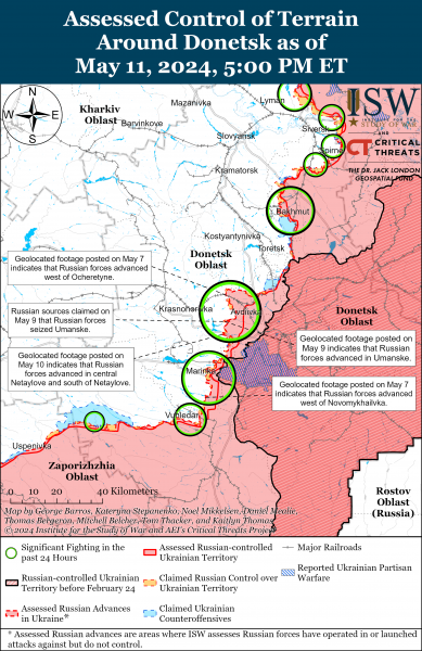  большинства восточных и южных направлений: карты ISW 