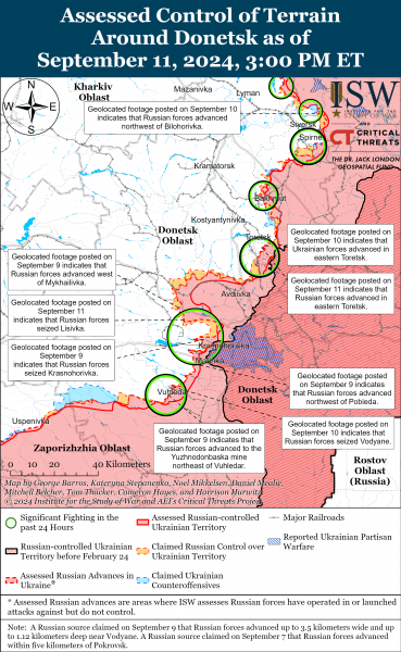  Россияне , вероятно, захватили две деревни на Покровском направлении: карты ISW