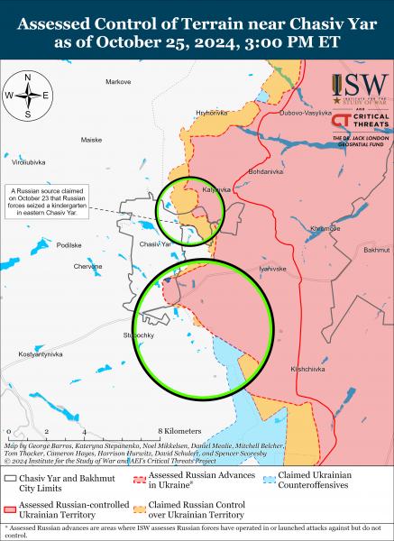  позиции в Торецке и возле Временного Яра: карты ISW 