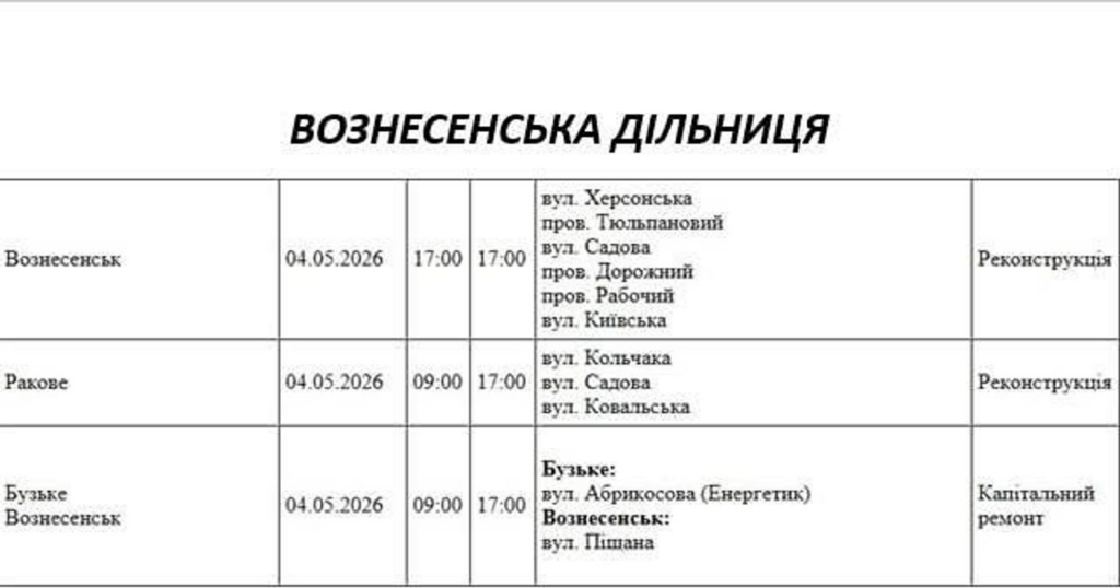 Отключение света в Николаевской области: где не будет электричества 4 мая